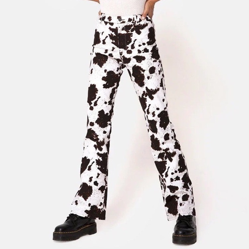 Motel Rocks Cow Print Flare Pants Womens Small Y2K Bootcut Stretch NWT